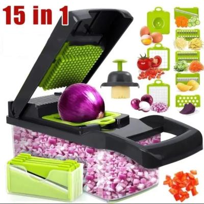 China 15 in 1 Multifunctional Vegetable Chopper Home Kitchen Manual Chopper with Custom Logo for sale