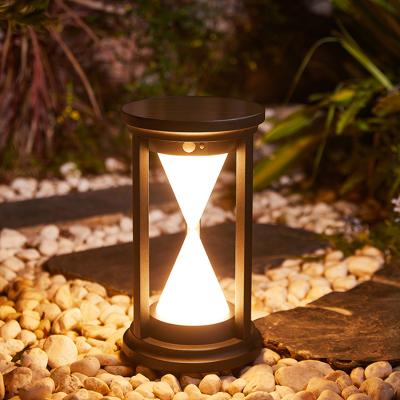 China Creative New Arrival Light + Body Induction Control Sand Outdoor Clock IP65 (Feeling Distance 5M) Waterproof PC Aluminum Shade Solar Led Pillar Lights for sale