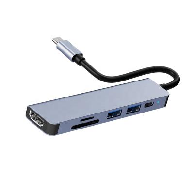 China Multimedia Aluminum 6 In 1 USB 3.0 Hub Docking Station High Speed ​​Gbps 4K HDTV Type 5 C USB Hub With 60W PD Charging for sale