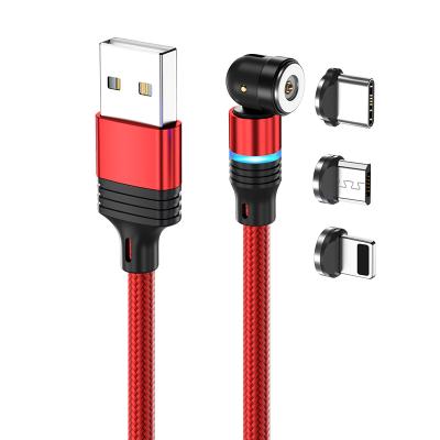 China 540 Degree Rotation LED 540 Degree Magnetic Cable 3 In 1 Micro Charging Type C USB Cable Magnetic Phone Charger Cable for sale