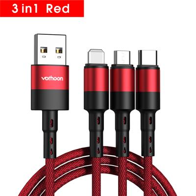 China 2.4A High Quality Fast Charging Nylon Braided 3 In 1 Cable For Micro USB Type C Cable iPhone Charger Lighting Mobile Phone Cable for sale