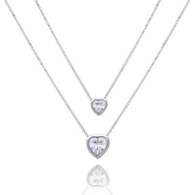 China Double Layer Heart 925 Sterling Silver 3A Zirconia Bead Eco - Friendly Necklace for sale