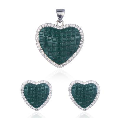 China Factory Wholesale Copper Color Stone Jewelry 18K Platinum Plated Heart Pendant Necklace Earrings Set for sale