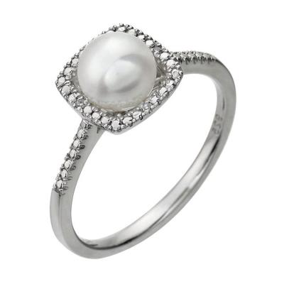 China xh-c126 CLASSIC S925 Silver Wedding Zicon Ring Natural Freshwater Pearl 925 Sterling Pearl Ring With Pearl for sale