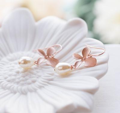 China Wholesale Eco-friendly Rose Gold Orchid Flower Earrings Orchid Earrings Bead Earrings for sale