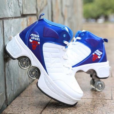 China High quality TPR deformation kids roll shoes adult wholesale and kids kick roller skate shoes with 4 wheels for sale