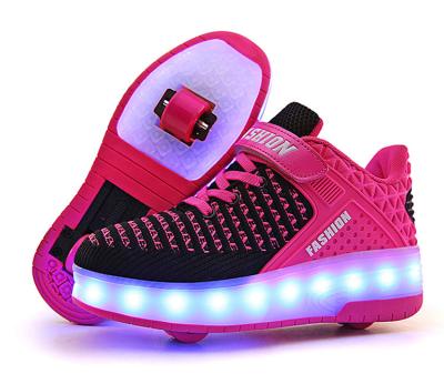 China TPR Kids Roller Skating Shoes For Boys Girls Kick Roller Shoes Double Wheels Shoe With Wheels for sale