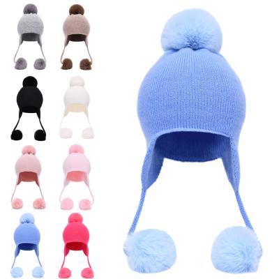 China breathable & Wholesale Cute Waterproof Earflap Hat Knit Beanie Winter Child Kid Baby Hat With Fur Pom Pom Ball for sale