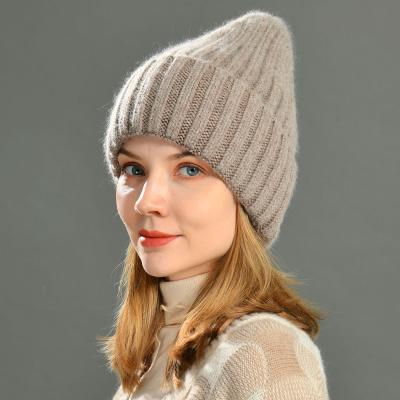 China 2021 New Winter Classic Striped Warm Thick High Quality Female Wholesale Cashmere Wool Beanie Hat COMMON for sale