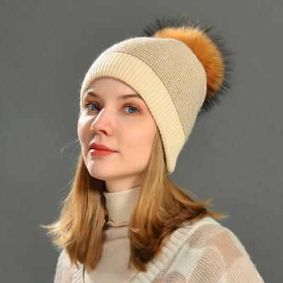 China Wholesale COMMON Winter Unisex Fur Pom Pom Hat Women Bright Line Real Knitted Beanie Hat Knitted Custom Made for sale