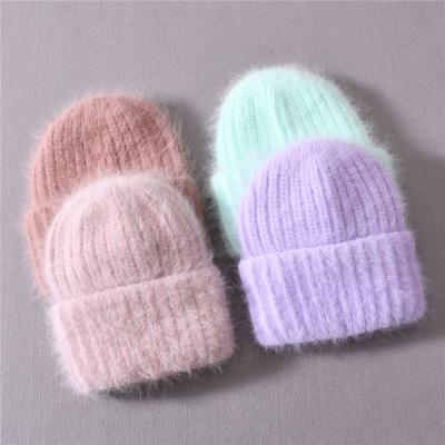 China Wholesale Custom Designer Women's Fluffy Winter Beanie COMMON Fuzzy Double Layer Thick Warm Long Hair for sale