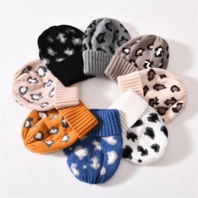 China COMMON Winter Loose Cashmere Knitted Kids Chunky Winter Beanie Leopard Beanie Hat Double Layer Thick for sale