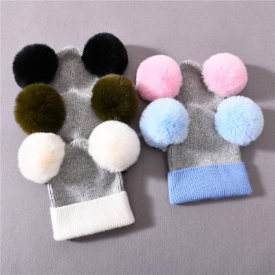 China COMMON Kids Hat Cute Fur Pom Pom Baby Warm Winter Cashmere Knit 2020 Kids Beanies for sale