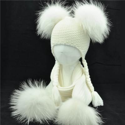 China Winter Wear Kids Warm Knitted Beanie Scarves Wholesale New Fashion Baby Winter Hat and Scarf Sets with Fur Pom Kid Scarf Hat for sale