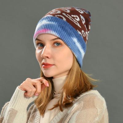 China Winter Style COMMON Beanie Cable Women Fashion Cashmere Tie Dye Knitted Leopard Skull Beanie for sale