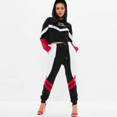 China Custom Crop Top Sportswear Women QUICK DRY Colorblock Jogging Sweatsuit Hoody Set For Women for sale