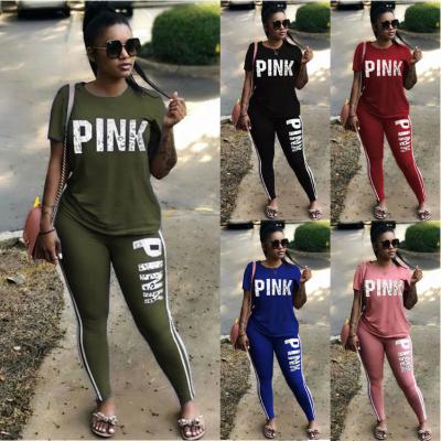 China Antibacterial Outfits Lace Letter Sportswear Suits Womens Alphalete Women Jogging Tracksuit 2 Piece Set for sale