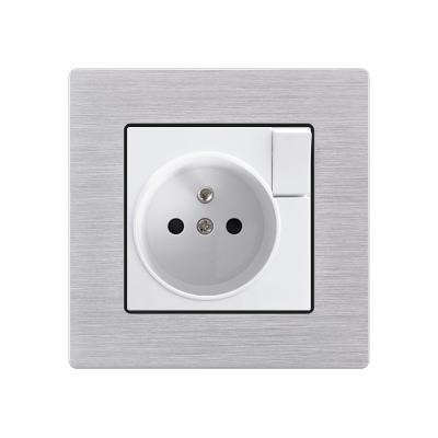 China Model 86 16A Socket Power Supply EU STANDARD Wall Socket With Silver Aluminum Power Switch Wire Drawing Panel F71-KF for sale