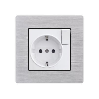 China Silver Aluminum Wire Drawing Edition Germany General Purpose Wall Socket 86 European Model 16A 250V With Switch F71-KF for sale