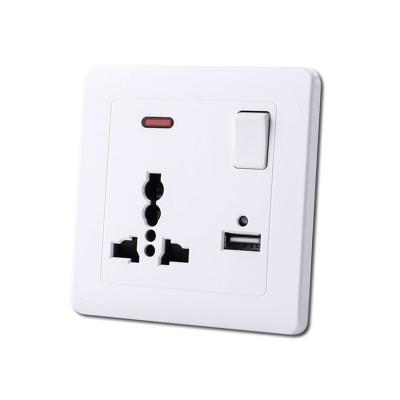 China Durable FIKO 13A three-hole universal power switch socket with white switch and USB is widely used in walls of England, Italy and India for sale