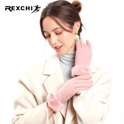 China REXCHI DY35 Female Korean Style Fashion Fur Knit Gloves Touch Screen Wool Gloves Winter Warm for sale