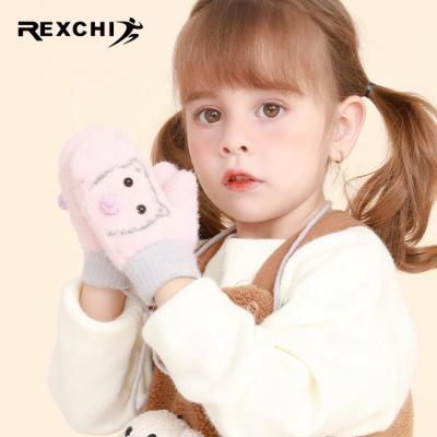 China 2021 DRST30 REXCHI DRST30 New Arrival Cartoon Lovely Flip Cover Double Kids Gloves Warm Black Winter Thick Wool Pattern for sale