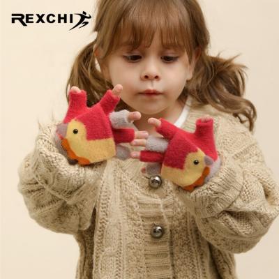 China 2021 DRST35 REXCHI DRST35 New Arrival Cartoon Lovely Flip Cover Double Kids Snow Gloves Warm Winter Thick Wool Pattern for sale