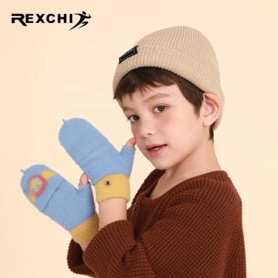 China 2021 New Arrival REXCHI DRST31 Simple Cartoon Pattern Winter Thick Wool Flip Cover Gloves For Kids Warm for sale