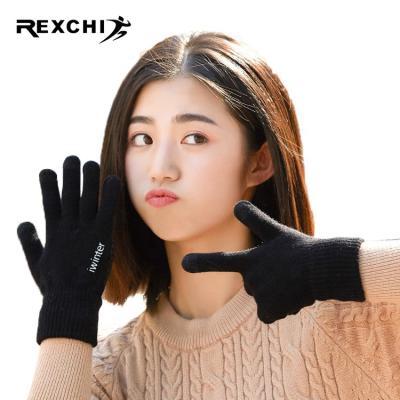 China REXCHI DZ01 plain knitted touch screen gloves for ladies winter outdoor thermal fleece gloves non-slip knitted winter for sale