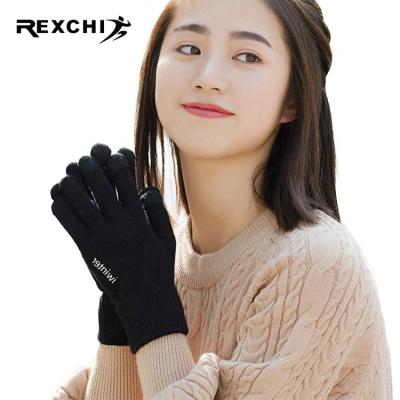 China REXCHI DZ01 plain knitted touch screen gloves for ladies winter outdoor thermal fleece men anti-slip knit winter gloves for sale