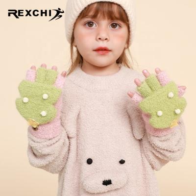 China REXCHI DRST28 Half Finger Kids Customize Handsome Cartoon Cute Pattern Half Finger Flip Cover Woolen Fingerless Gloves Thicken Winter Warm for sale