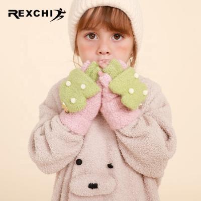 China Winter Wholesales Kids Half Finger REXCHI DRST28 Fingerless Gloves Half Finger Warm Cute Lambswool Flip Cover Windproof Lovely Cartoon for sale