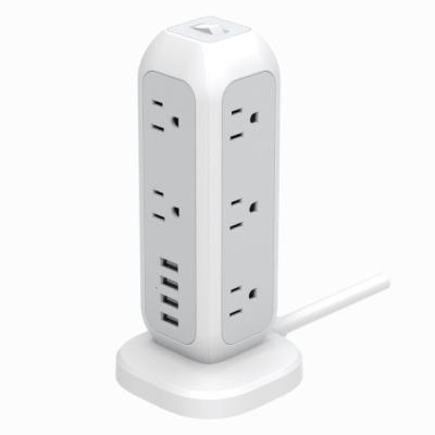 China Home Power Strip Tower Socket Extension Lead With 11 Outlets 4 USB Ports 6ft Extension Cord Outlets Widely Spaced Multi Charging for sale