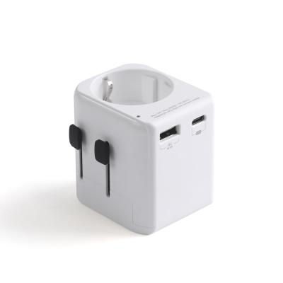 China Residential / general purpose EU to world travel adapter with PD and QC charging ports 20watts, type C shuko covverter E-F, to UK, HK, China, Australia, USA for sale