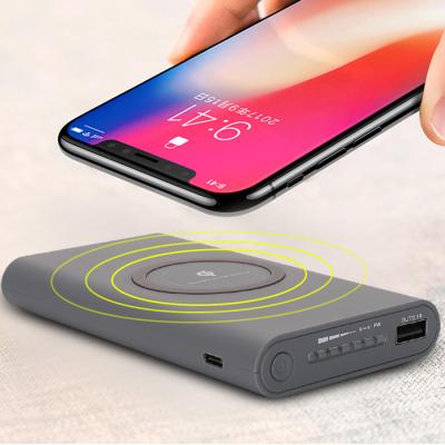 China Custom mobile phone logo 10000mAh Qi powerbank wireless charger for iPhone and Android phone for sale