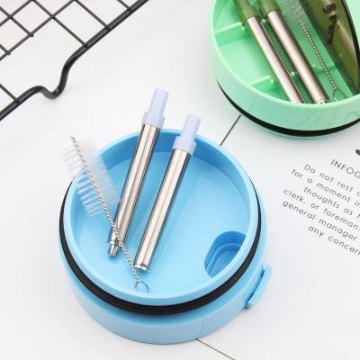 China JUJU Viable Portable Telescopic Built-in Cup Lid Stainless Steel Creative Set Straw for sale