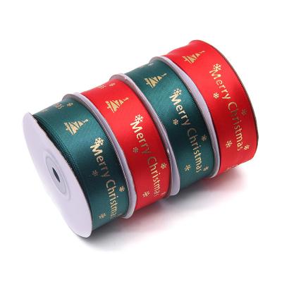 China Recyled Newcomer Christmas Ribbon 2.5 cm width 25 yards gift silk ribbon with high quality silk ribbon for gift for sale