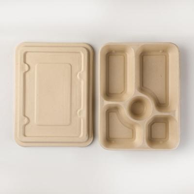 China Wholesale Eco-friendly School Lunch Box Biodegradable Four Grid Food Bowl Divided Bowl Paper With Lid for sale