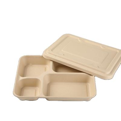 China Hot Selling Biodegradable Stock Four Grid School Lunch Box Divided Paper Food Eco-friendly Material With Lid for sale