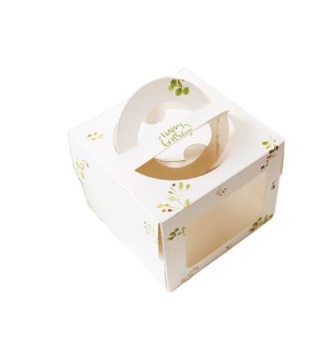 China Hot Selling Materials Food Grade Recycled White Folding Cake Boxes With Low MOQ Custom Size Window In Stock Bakery Boxes With Handle for sale