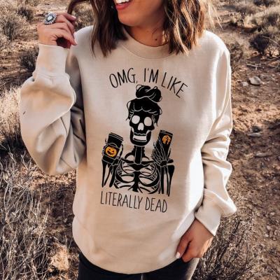 China Wholesale Anti-Wrinkle Monogram Women's Casual O-Neck Oh My Dead Pumpkin Print Sweatshirt Halloween Halloween Shirt Literally for sale