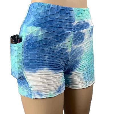 China Breathable Wholesale Monogrammed Women High Waist Yoga Pants Tie Dye Slimming Booty Legging Tie Dye Yoga Shorts With Pocket for sale