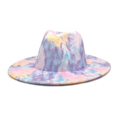 China Dye Jazz Hat, Fashion Tie Dye Brim Felt Hat Arket Image New Arrival Winter Wide Tie Hat for sale