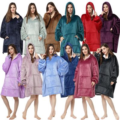 China Keep Warm Solid Color Lazy Plus Size sweater Thermal Pajamas Couple Holiday Pajamas Winter Hooded Bathrobe for sale