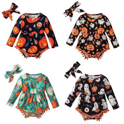 China Cute New Design Vintage Halloween Pumpkin Halloween Ghost Triangle Baby Jumpsuit Baby Rompers for sale