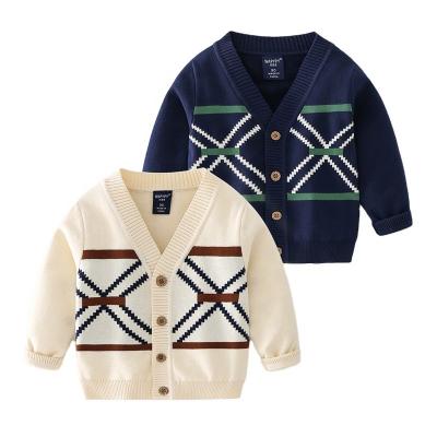 China Wholesale Breathable Autumn Argyle Printed Baby Boy Cardigan V-Neck Long Sleeve Kids Knit Sweater for sale