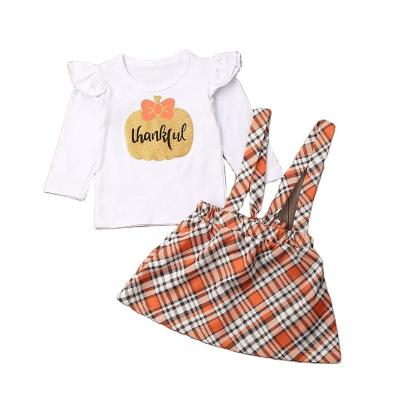 China Halloween Casual Pumpkin Printed Baby Dress Set Christmas Plaid Kids Skirt With Shoulder Strap for sale