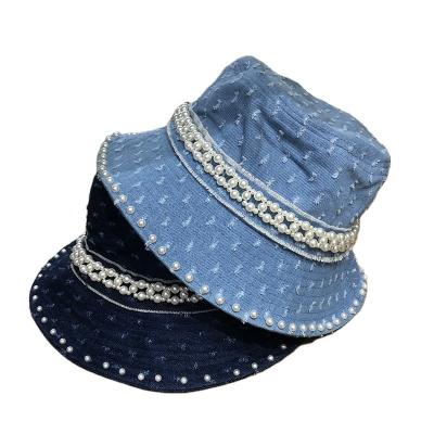 China Character Fashion Party Vintage Caps Visor Fish Fish Designer Denim Bucket Hat For Women for sale