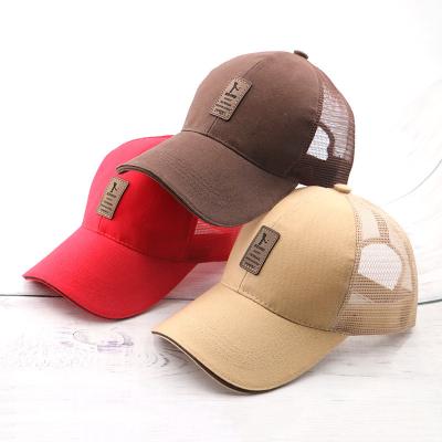 China JOINT custom made high quality leather or PU patch logo racing baseball mesh hat cap for summer for sale