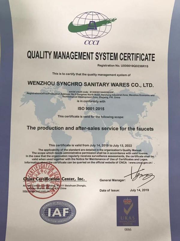 ISO9001 - Wenzhou Synchro Sanitary Wares Co., Ltd.